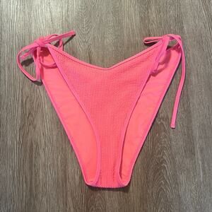 NWT Aerie Crinkle Low Rise Tie Bikini Bottom XL Neon Pink Cheekiest High Cut
